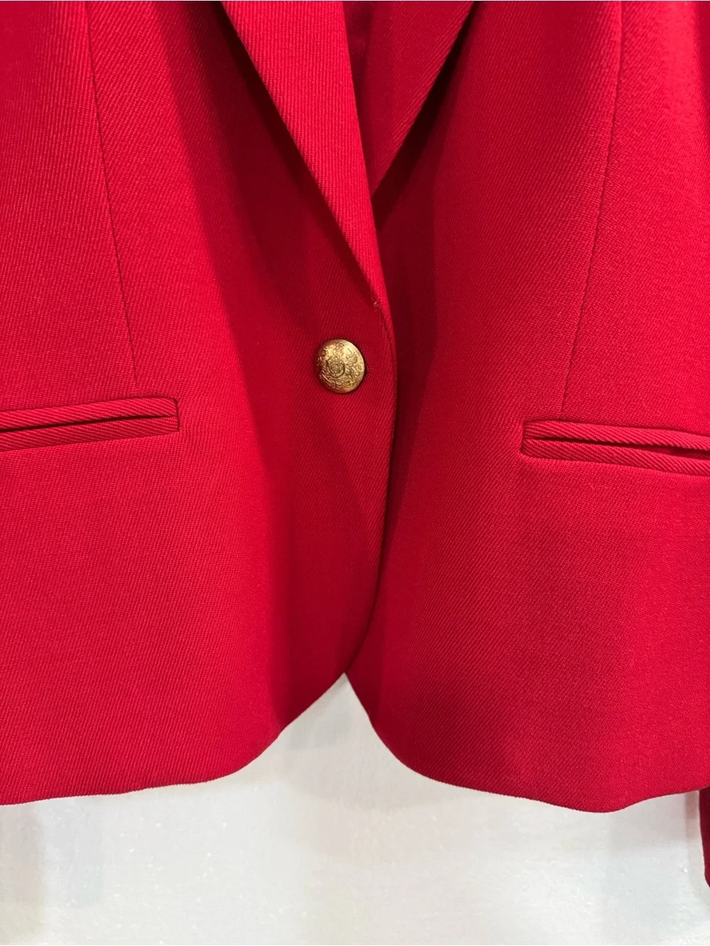 VTG Lauren Ralph Lauren Red Wool Blend Gold Button Blazer Women’s Size 8P Petite